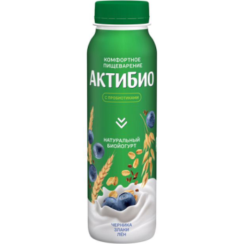 АктиБио йогурт питьевой черника, 5 злаков, семена льна 1,6% БЗМЖ, 260г