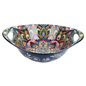 Салатник овальный с ручками Arabesque синий, 22,5х15х6,5см