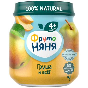 Пюре натуральное ФрутоНяня Грушевое без сахара с 4 месяцев, 100г