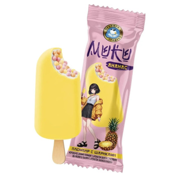 Мороженое эскимо Айс-Дон Мики с рисовыми шариками с ароматом ананаса и кокоса, 12% СЗМЖ, 60г