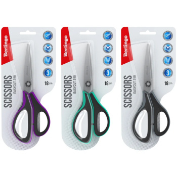 Ножницы Berlingo Easycut 350 18см ассорти эргономичные ручки, мягкие вставки