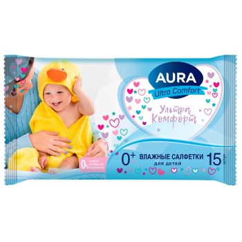 Салфетки вл Aura дет Ультра комфорт  15шт алое