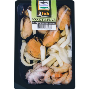 Коктейль 3 Fish из морепродуктов в масле, 150г