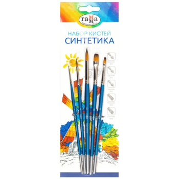 Набор кистей Гамма Классические синтетика круглые №1,3,5, плоские №5,8, блистер, европодвес 5 шт