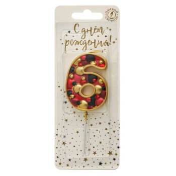 Свеча тортовая пузырьки 6, золото