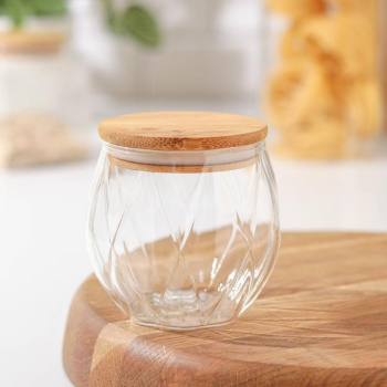 Банка для сыпучих продуктов с бамбуковой крышкой Эко Грани 400мл 10х9,5 см 7642399