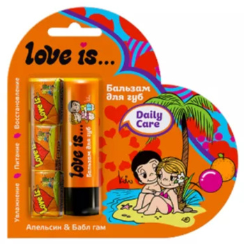 Набор «Love is» бальзам для губ апельсин-бабл гам 4,2г + жевательная резинка 