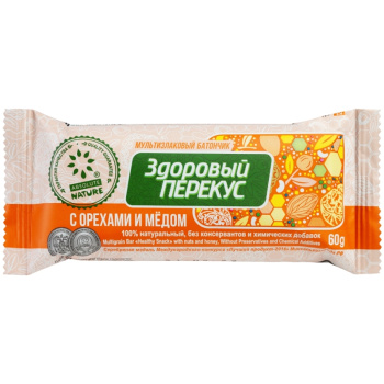 Батончик-мюсли ореховый с мёдом Здоровый перекус, 60г