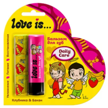 Набор Love is бальзам для губ клубника-банан 4,2г + жевательная резинка