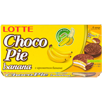 Печенье бисквитное Choco Pie со вкусом банана, Lotte, 168г