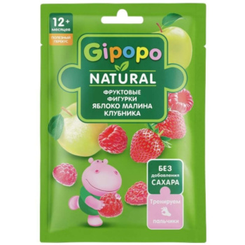 Фигурки фруктовые Gipopo с яблоком, клубника, малина, для детского питания, 15г 