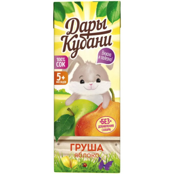 Сок Дары Кубани Для детей Яблочно-грушевый 0,2л