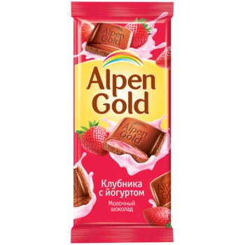 Шоколад молочный Alpen Gold с клубнично-йогуртовой начинкой, 80г