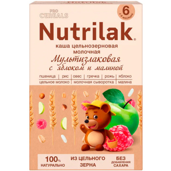 Каша Нутрилак Премиум PRO CEREALS Мультизлаковая с ябл.и малиной молочная 200г с 6мес. БЗМЖ