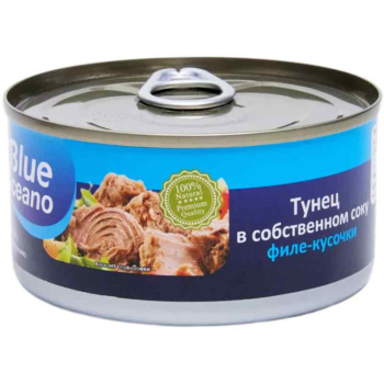 Тунец Blue Oceano натуральный в собственном соку филе-кусочки, 185г