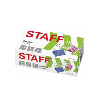 Зажимы STAFF Profit для бумаг, 32мм, на 140 листов, цветные, картонная коробка, 12ш