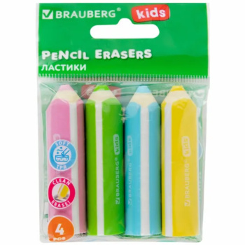 Ластик Brauberg kids карандашики, 4шт, фигурный, ассорти