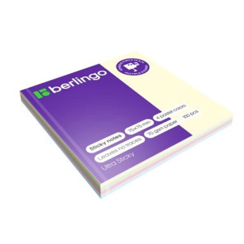 Самоклеящийся блок Berlingo Ultra Sticky, 75 75мм, 100л, 4 пастельных цвета