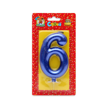 Свеча для торта Цифра 6, Синий металлик большая