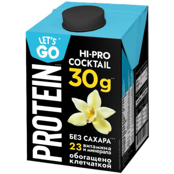 Коктейль молочный Let's Go безлактозный Ваниль 0% БЗМЖ, 500г