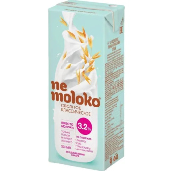Nemoloko напиток овсяный-классический, кальций-витамин В2, 3,2%, 0,2л