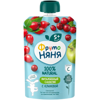Пюре из яблок-шиповника и клюквы с сахаром ФрутоНяня 90 г