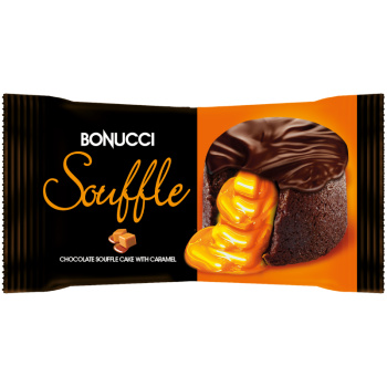 Пирожное Bonucci Souffle бисквитное глазированное с начинкой карамель, 45г