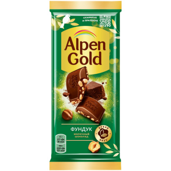 Шоколад молочный Alpen Gold с фундуком, 90г