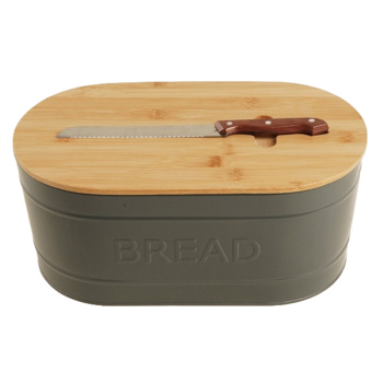 Хлебница металлическая с бамбуковой крышкой и ножом Каса Перфекто, 36х20х15,5см  