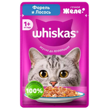 Влажный корм Whiskas для кошек желе с форелью и лососем, 75г