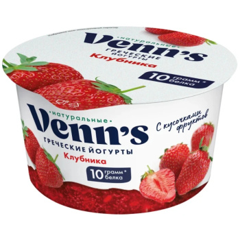 Йогурт Греческий Venn s обезжиренный Клубника 130г БЗМЖ 