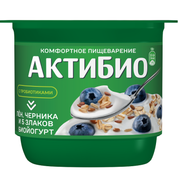 АктиБио йогурт черника, 5 злаков, семена льна 3%, 130г