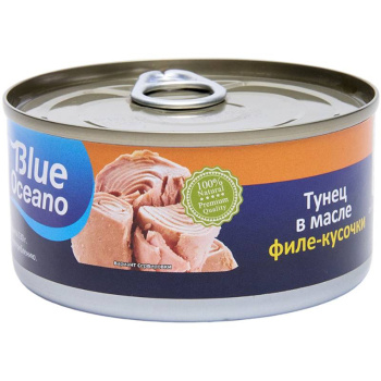 Тунец натуральный Blue Оceano филе-кусочки в масле, 185г