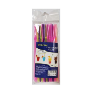 ТРУБОЧКИ для коктейля НЕОН  0,5см21см цветные с изгибом 50шт в пак с этикеткой