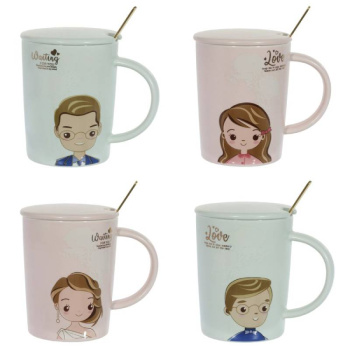 Кружка с крышкой и ложкой L13 W9 H12см, 4 варианта, 450мл