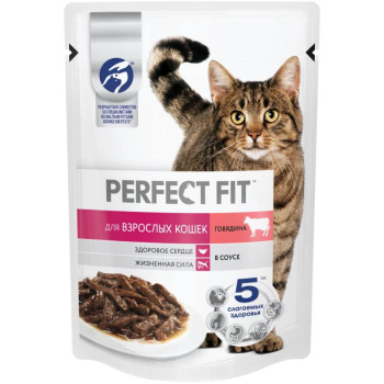Корм Perfect Fit для взрослых кошек с говядиной, 75г 