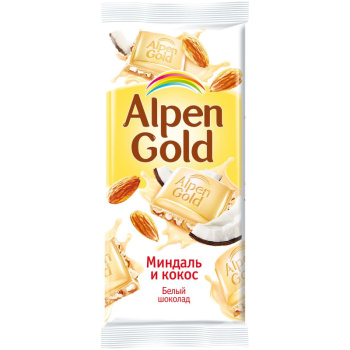 Шоколад белый Alpen Gold Миндаль и кокос, 85г