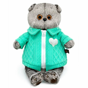 Мягкая игрушка Кот Басик в куртке с сердечком, 19см