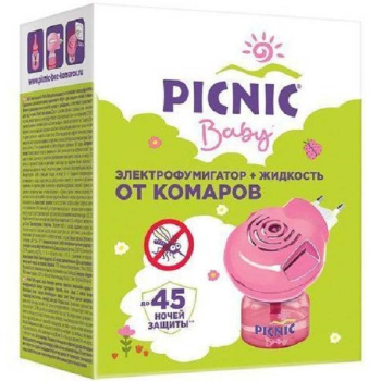 Универсальный электрофумигатор + детская жидкость от комаров Picnic Baby 45 ночей с экстрактом ромашки