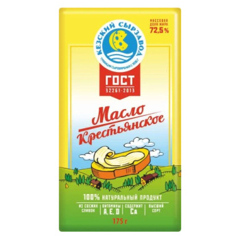 Масло Крестьянское сладко-сливочное 72,5% 175г Кезский сырзавод