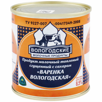 Продукт молочный Варенка Вологодская топленый сгущенный с сахаром 8.5%, 370г