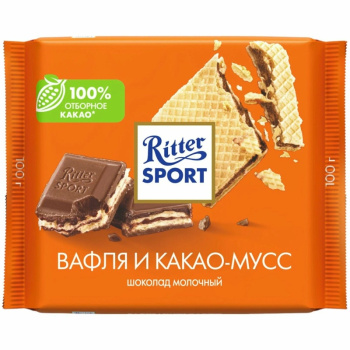 Шоколад молочный Ritter sport Вафля и какао-мусс, 100г