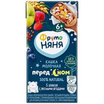 КашаФрутоНяня жидкая Молочная 5злаков + лесные ягоды 200мл