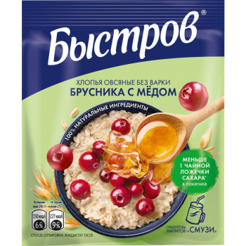 Каша овсяная Быстров с брусникой и медом, 40г