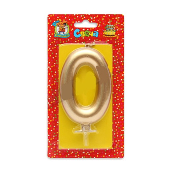 Свеча для торта Цифра 0, Золотой металлик большая 