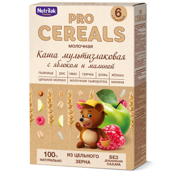 Каша Нутрилак Премиум PRO CEREALS Мультизлаковая с ябл.и малиной молочная 200г с 6мес. БЗМЖ