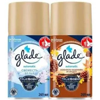 Освежитель Glade авт 269мл Свежесть белья+Нежность кашемира и сандала 269мл см блок ПРОМОФОРМАТ