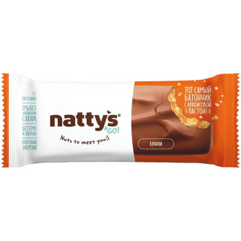 Батончик Nattys&Go Crunchy шоколадный с арахисовой хрустящей пастой в молочном шоколаде, 45г