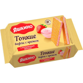 Вафли тонкие Яшкино с кремом с клубничным вкусом, 144г