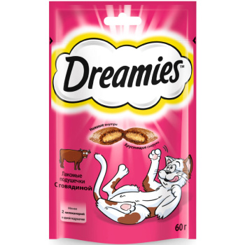 Лакомство Dreamies для кошек подушечки с говядиной, 60г